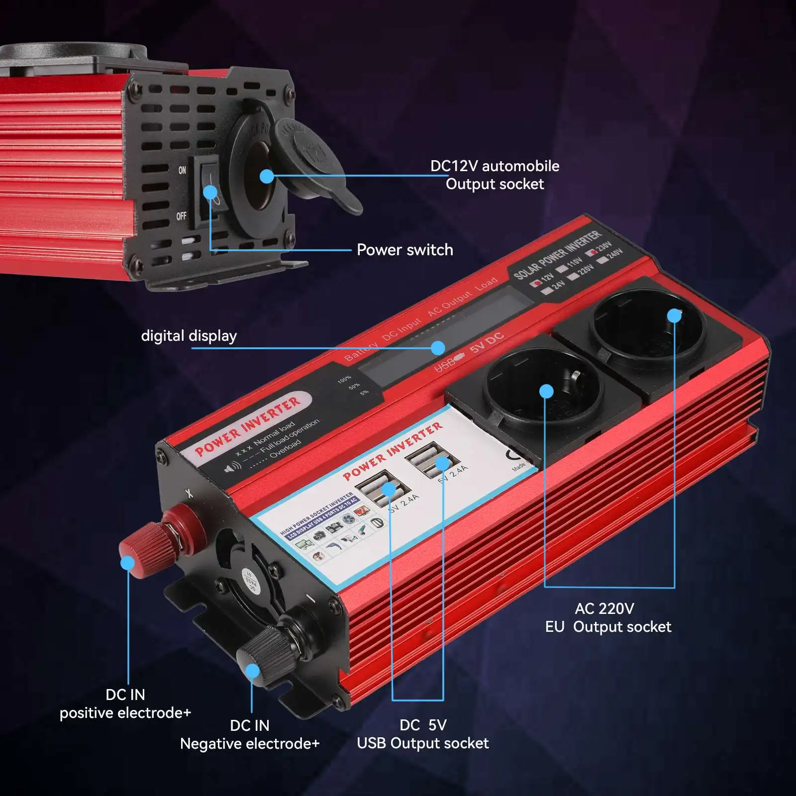 4000W Inverter DC 12V → AC 220V - Pilt 3